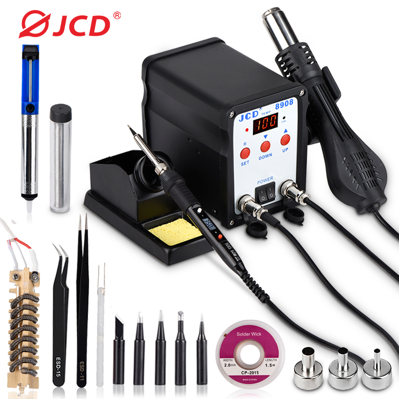 Smd Rework Station Hot Air Soldering 2 In 1 - Jcd-熱風ガン付きはんだ付けステーション,はんだ修理機,LCDデジタルレワーク,はんだごて,750w,smd,bga,8908, 2 in 1