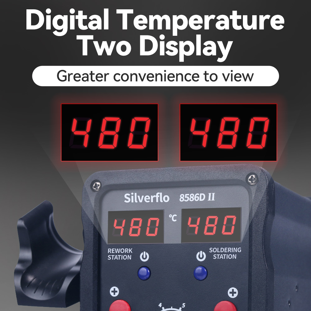 Silverflo 8586D はんだ付けステーション 2  - Smd Rework Station Hot Air Soldering 2 In 1 のレビューと価格
